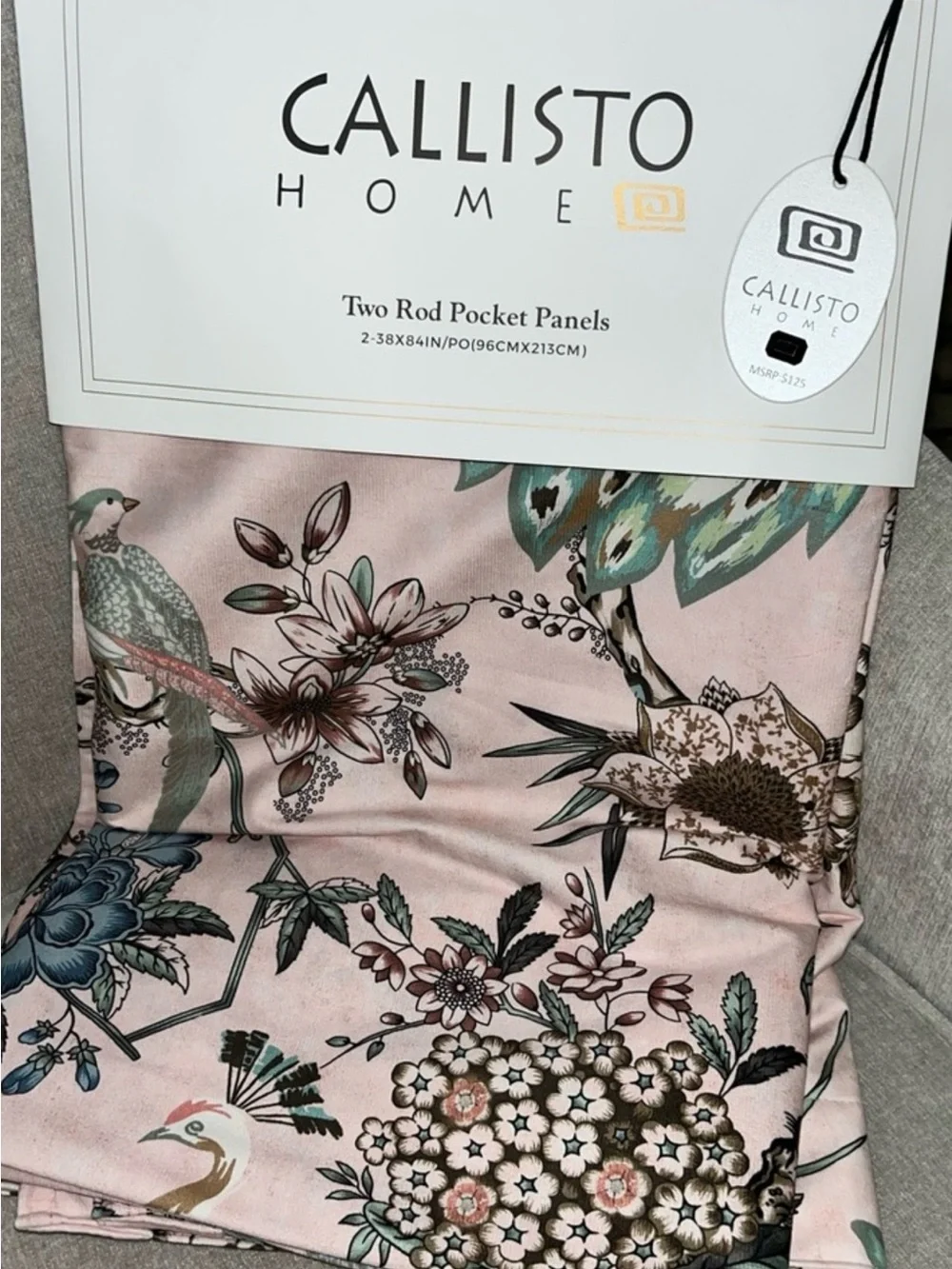 CALLISTO Home Window Curtains 2 Panels 38 X 84” Peacock Birds Back Tab pink